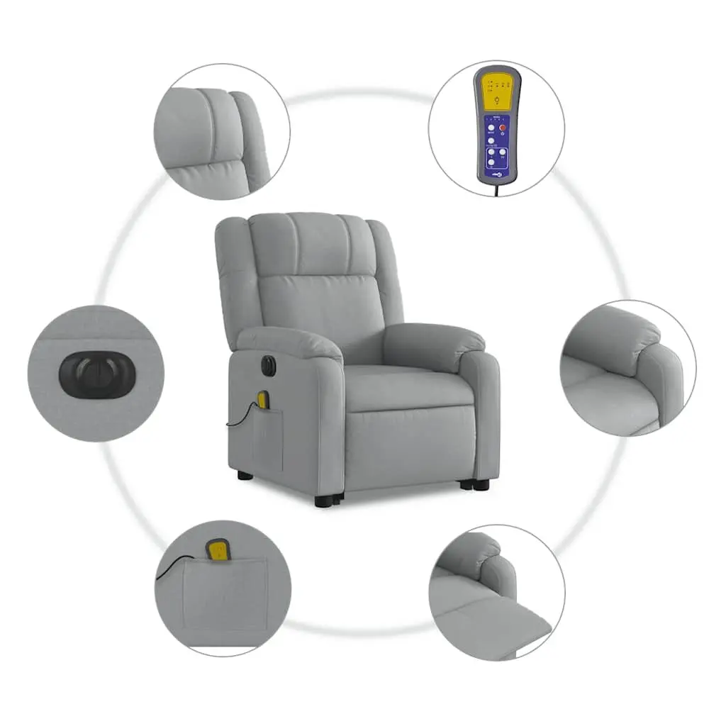 Electric Massage Chair Grey Fabric Power Lift Recline 135 Degree Tilt