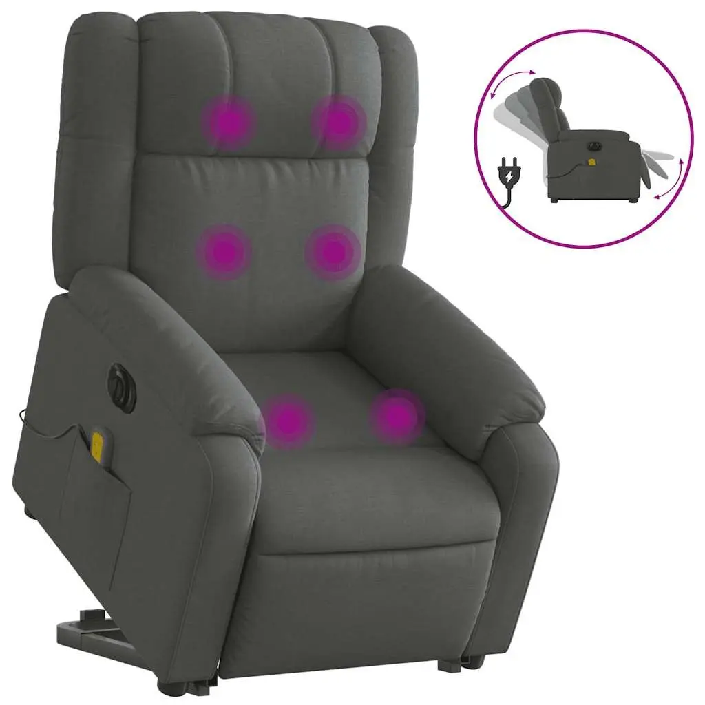 Electric Massage Recliner Chair Grey Fabric Power Lift Vibration