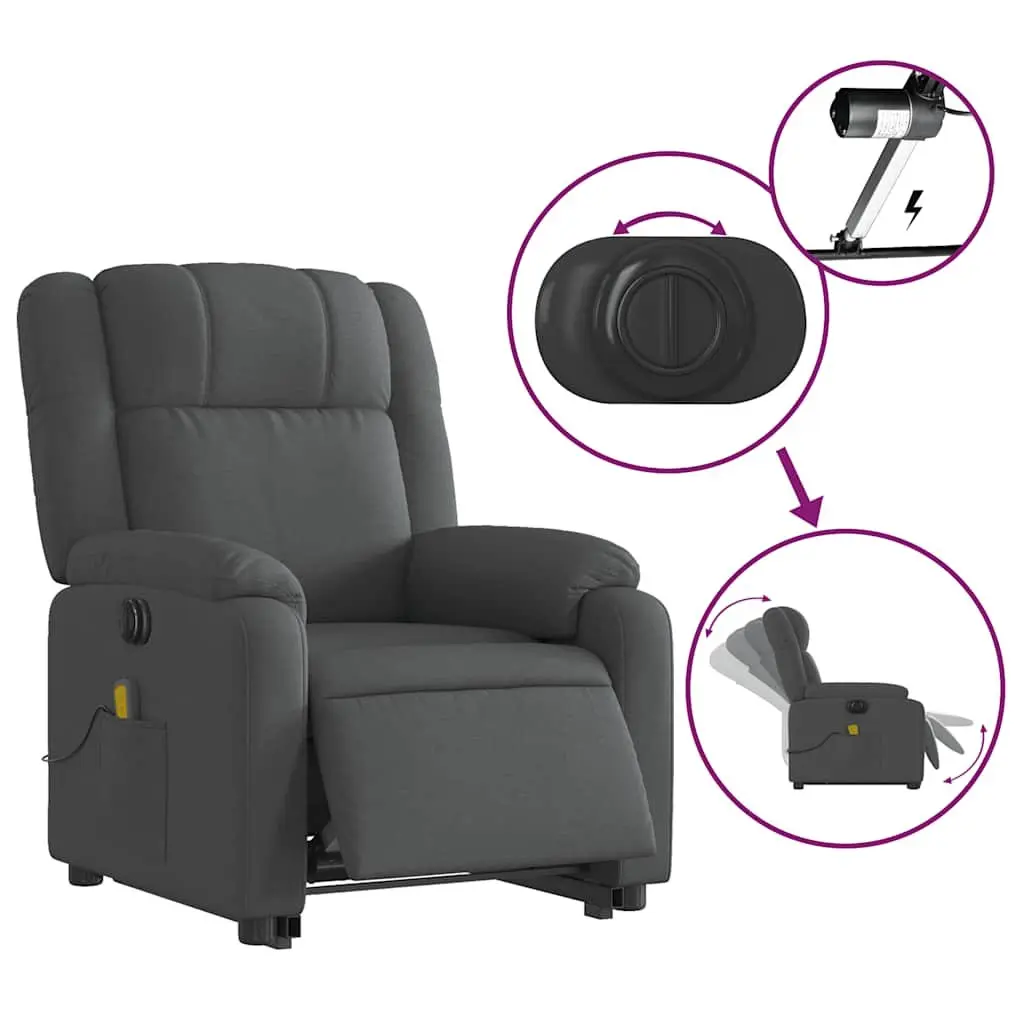 Electric Massage Recliner Chair Grey Fabric Power Lift Vibration