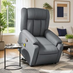 Electric Massage Recliner Chair Grey Faux Leather Armchair Adjustable Footrest