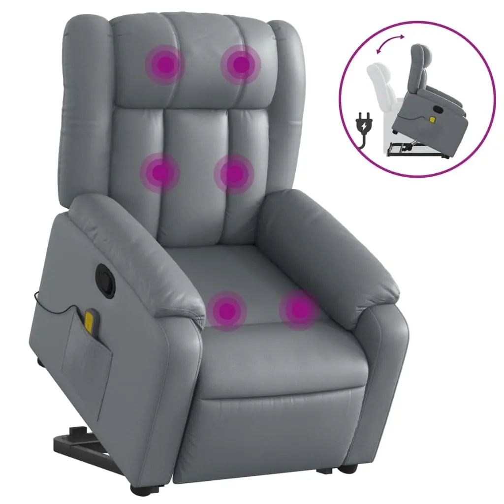 Electric Massage Recliner Chair Grey Faux Leather Adjustable Footrest 135 Degrees