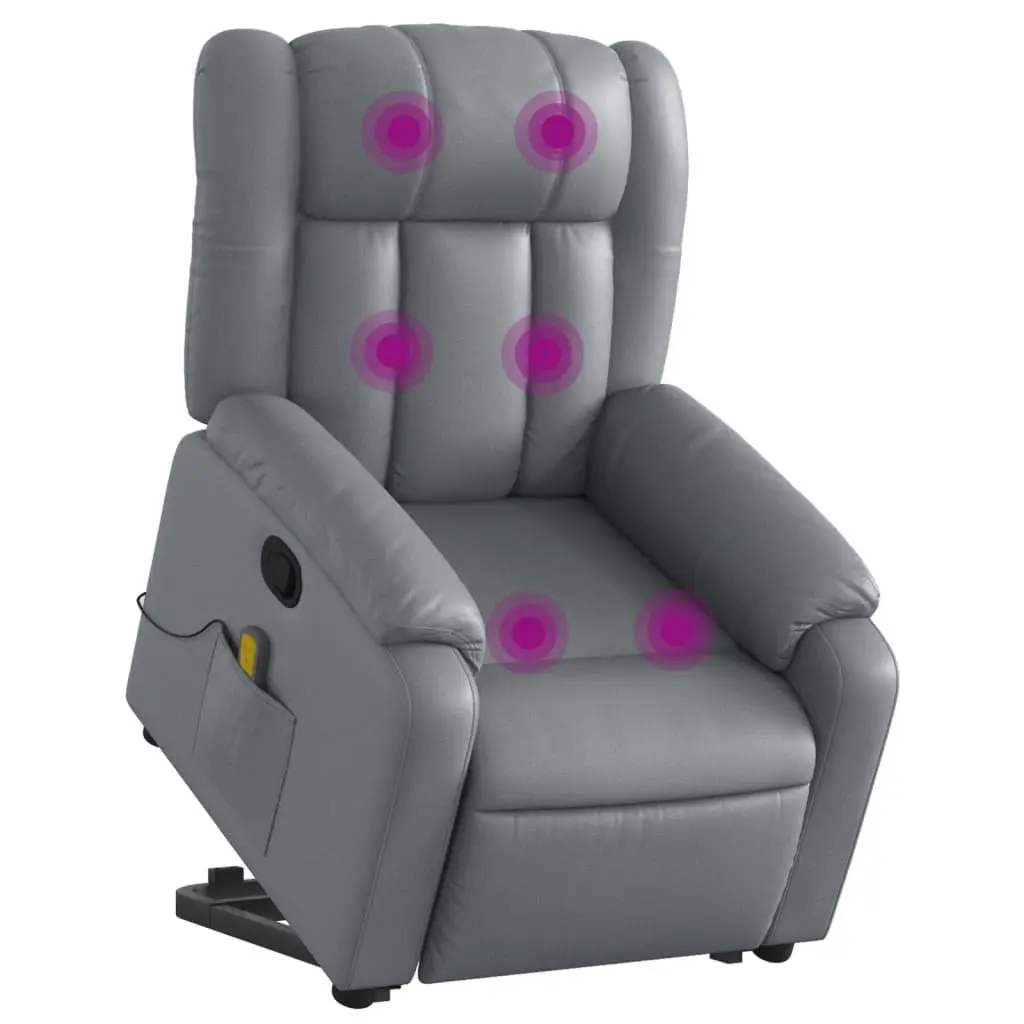 Electric Massage Recliner Chair Grey Faux Leather Adjustable Footrest 135 Degrees