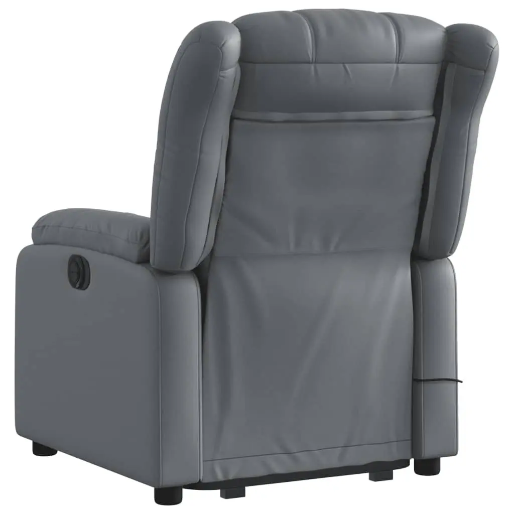 Electric Massage Recliner Chair Grey Faux Leather Adjustable Footrest 135 Degrees