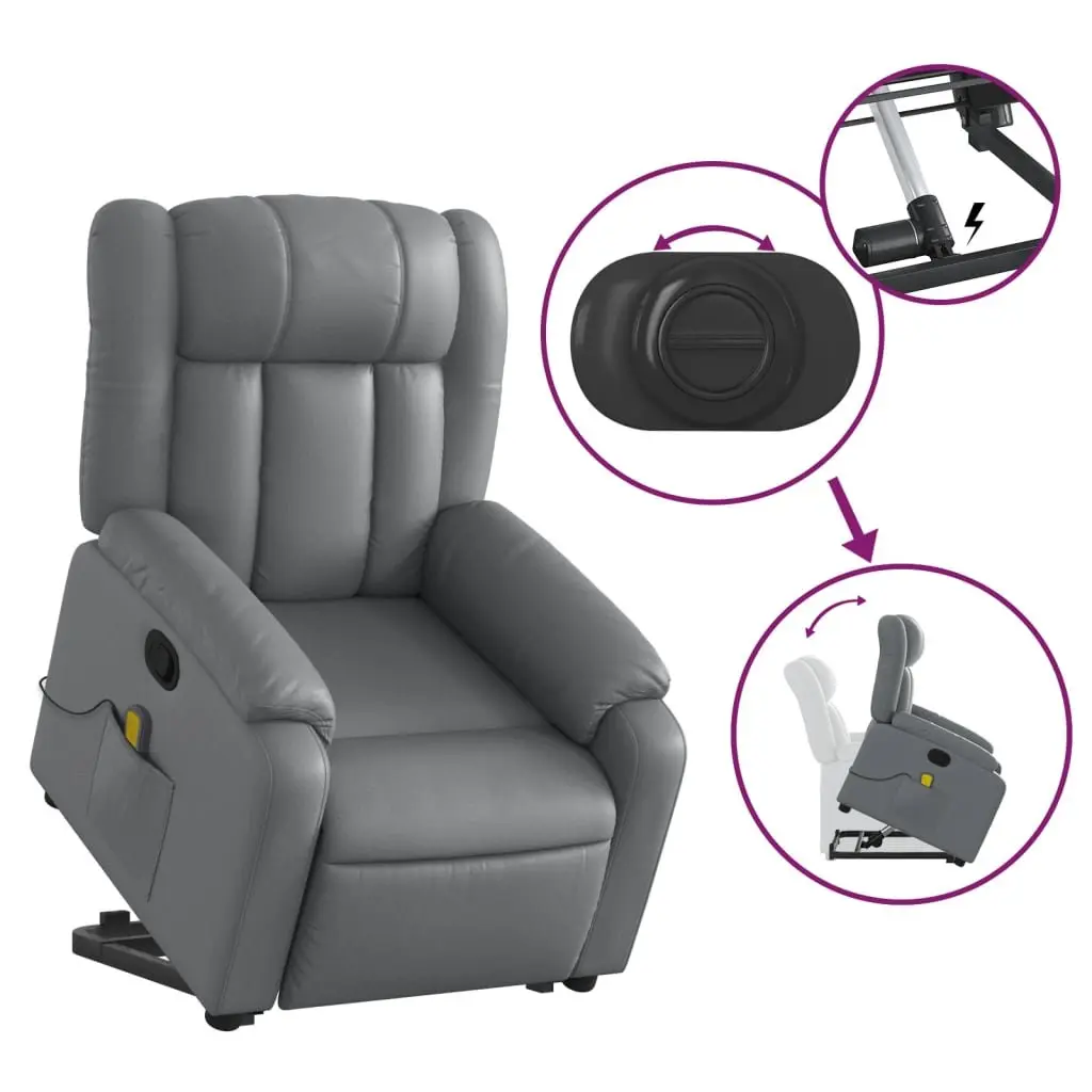 Electric Massage Recliner Chair Grey Faux Leather Adjustable Footrest 135 Degrees