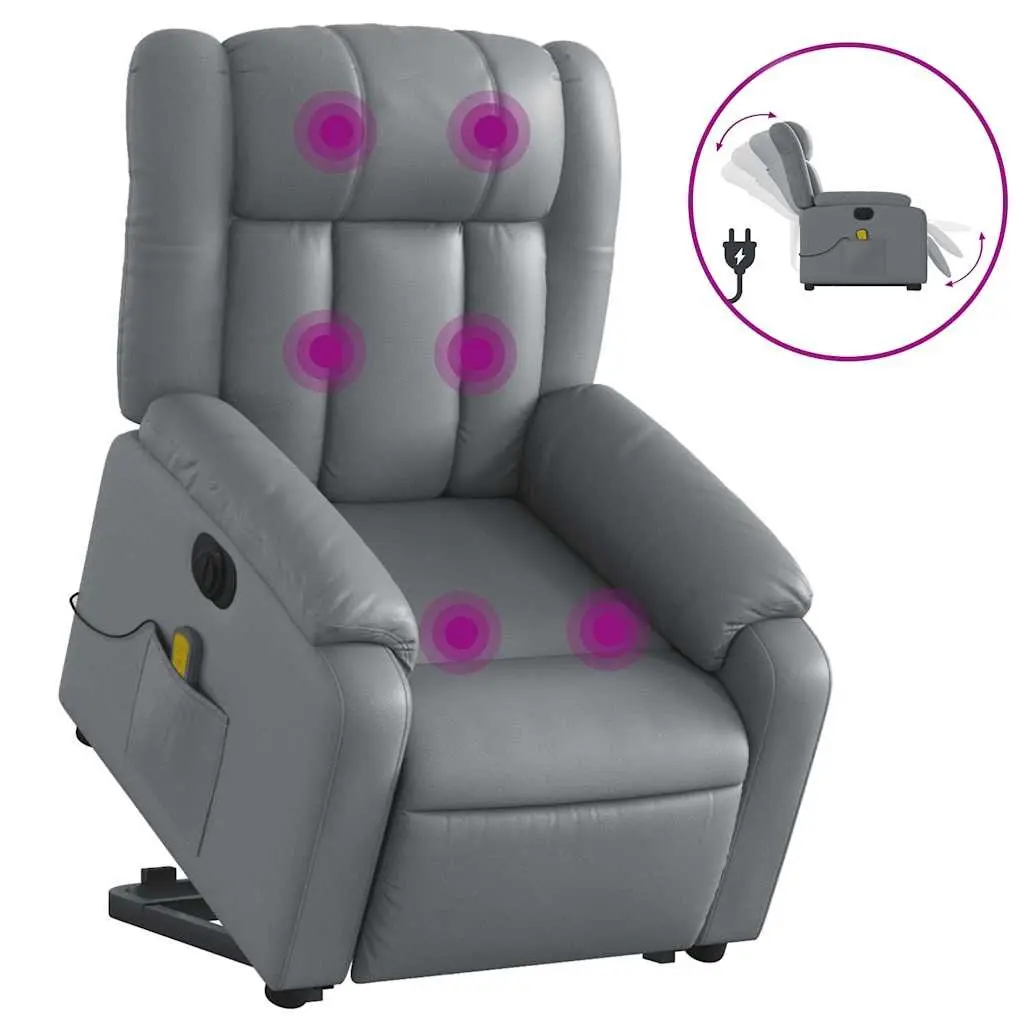 Electric Recliner Chair Grey Faux Leather Power Lift with Massage Function