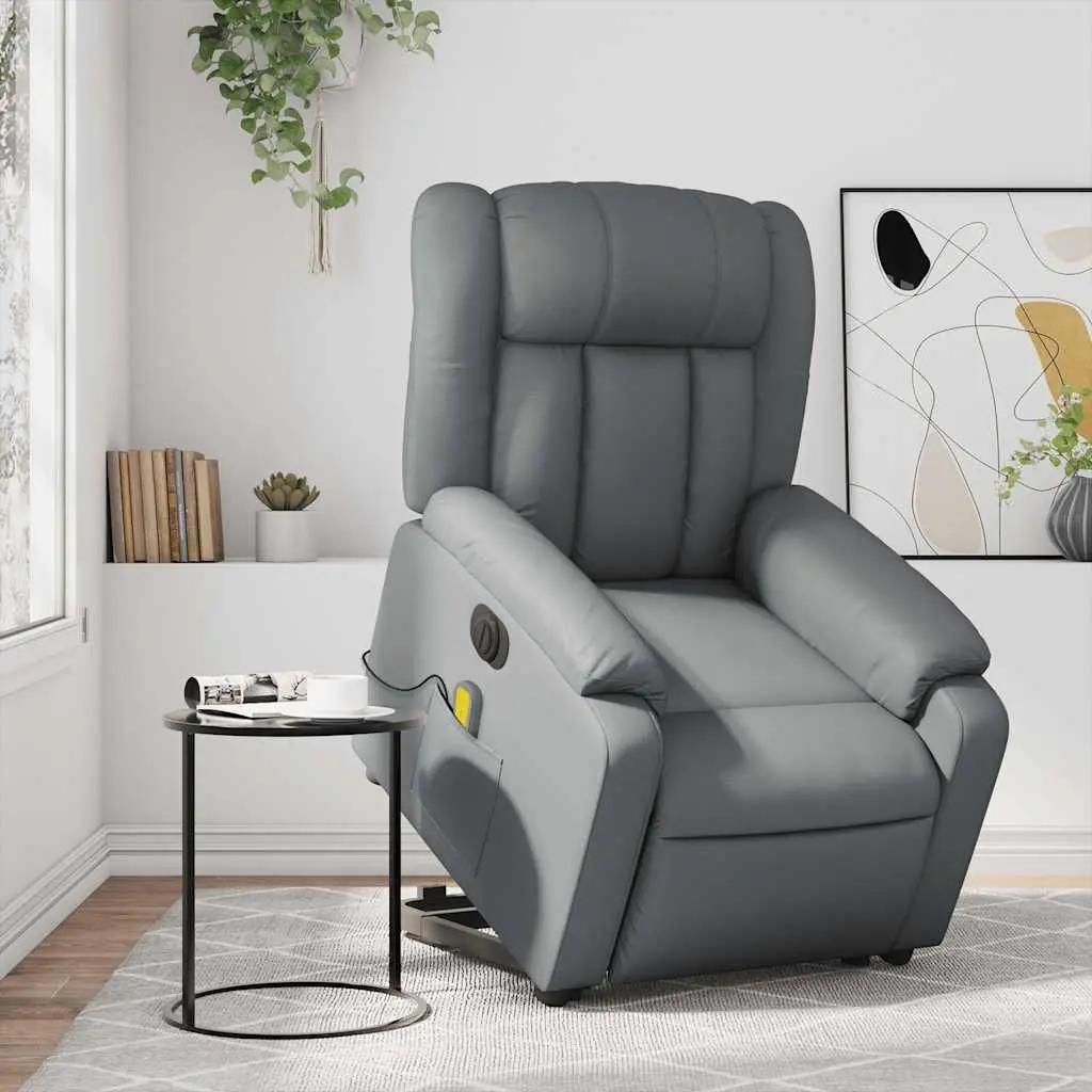 Electric Recliner Chair Grey Faux Leather Power Lift with Massage Function