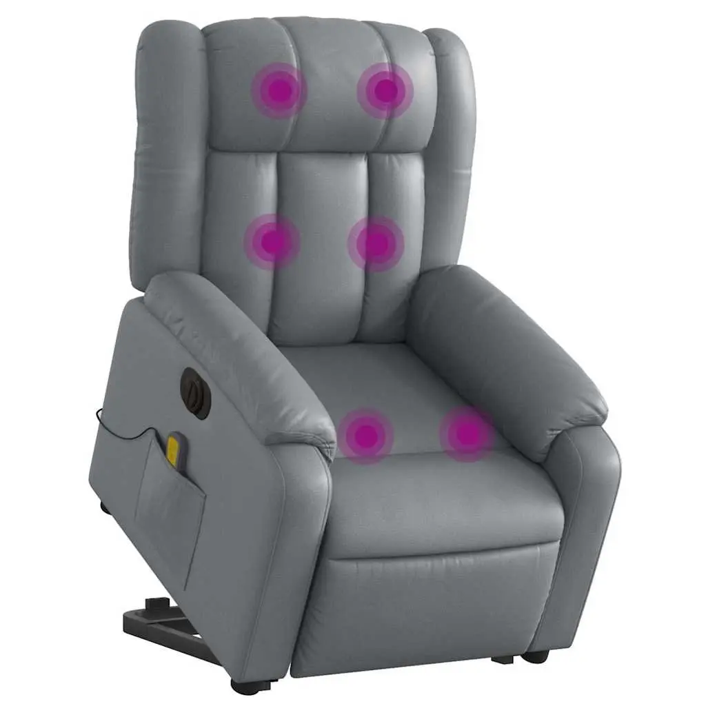 Electric Recliner Chair Grey Faux Leather Power Lift with Massage Function