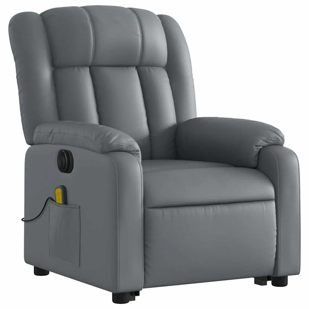 Electric Recliner Chair Grey Faux Leather Power Lift with Massage Function