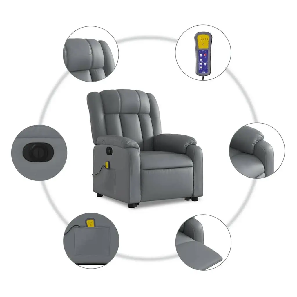 Electric Recliner Chair Grey Faux Leather Power Lift with Massage Function
