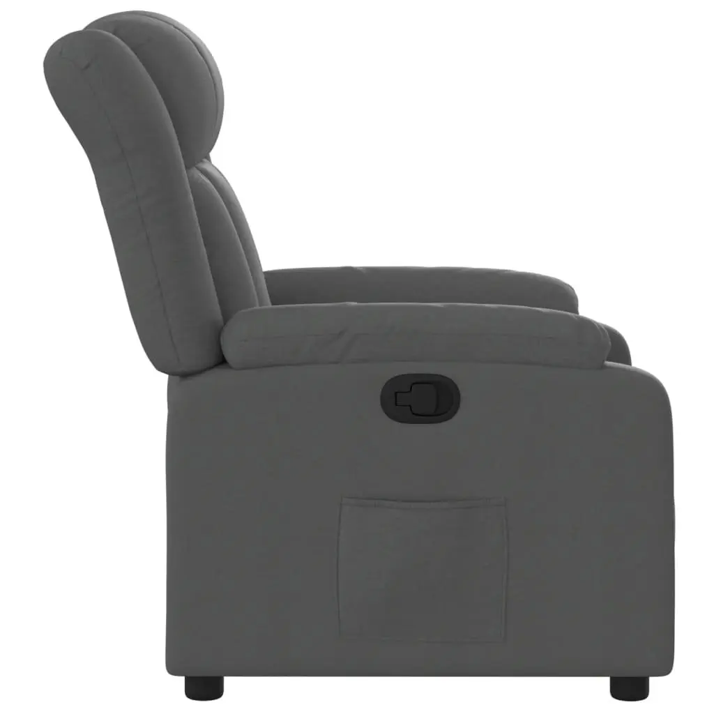Manual Recliner Armchair Grey Fabric Adjustable Footrest Padded Seat Side Pocket