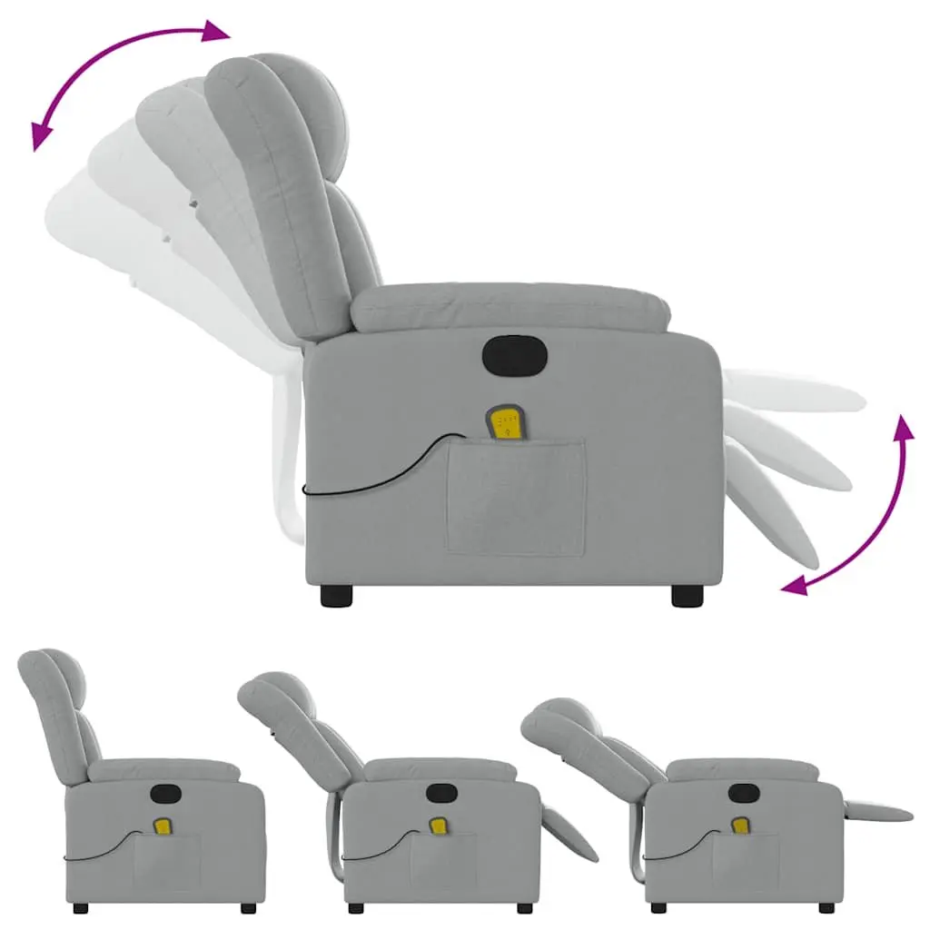 Recliner Chair Light Grey Fabric Manual Vibration Massage Adjustable Armchair
