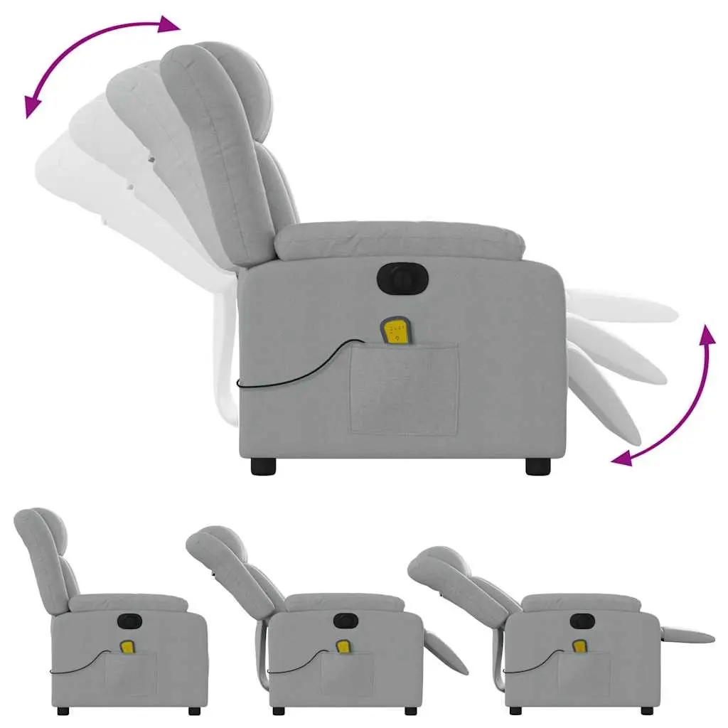Electric Recliner Chair Grey Fabric Adjustable Footrest with Vibration Massage 135 Degrees
