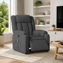Electric Massage Recliner Chair Grey Fabric Armchair Recline Footrest Vibration