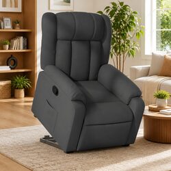 Concise Power Lift Recliner Chair in Dark Grey Fabric