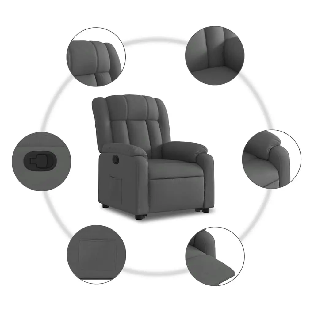 Stand Up Recliner Chair Dark Grey Fabric Electric Power Lift for Elderly