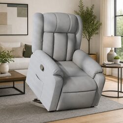 Stand Up Massage Recliner Chair Light Grey Fabric Electric Power Lift Manual