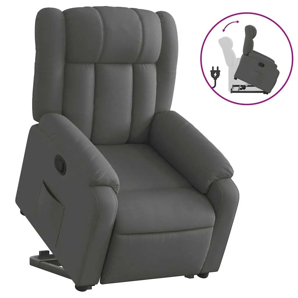 Electric Massage Chair Grey Fabric Stand Up Recliner with Power Lift and Vibration