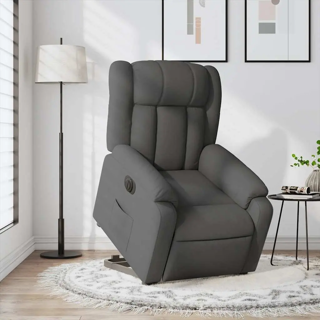 Electric Recliner Chair Grey Fabric Power Lift Armchair
