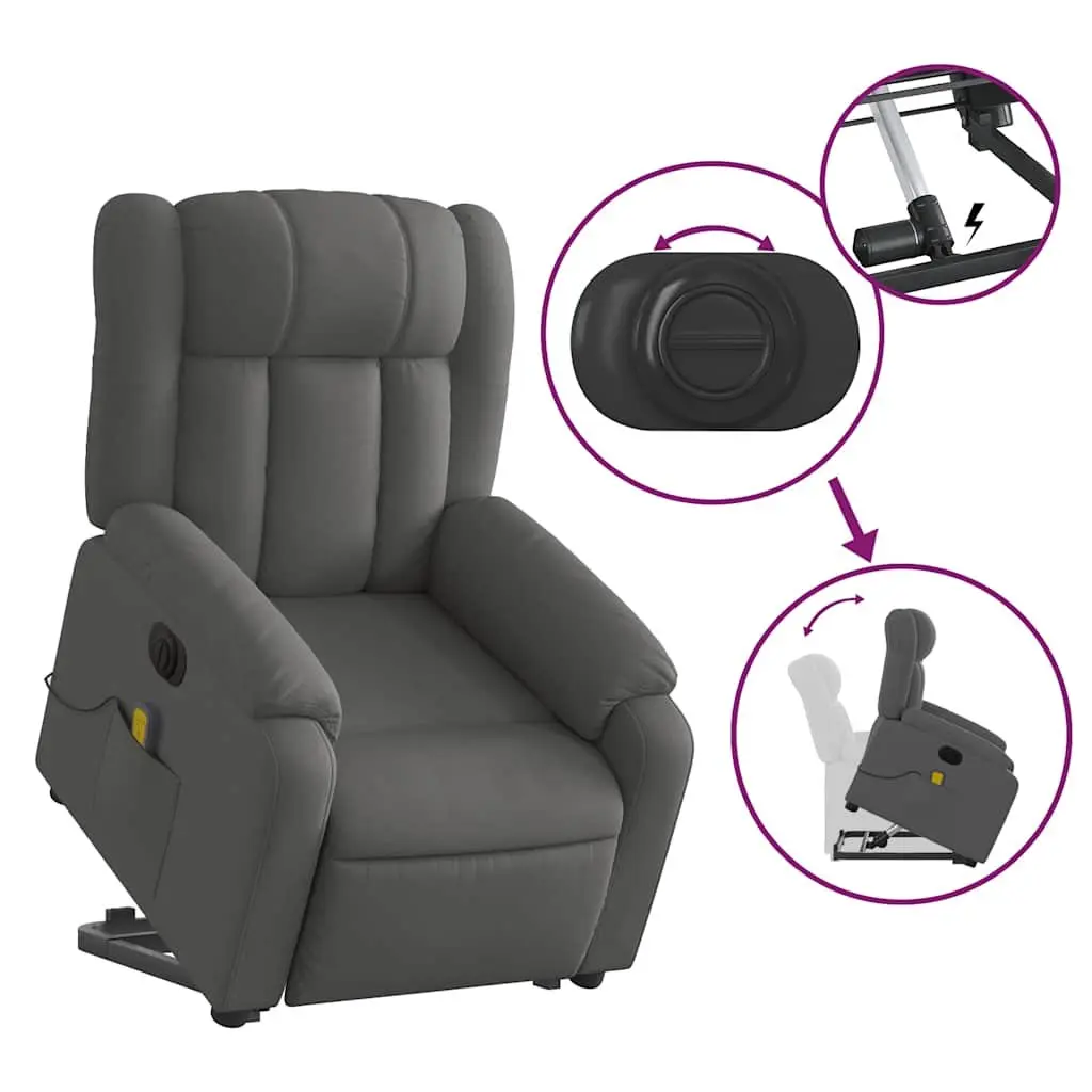 Electric Massage Recliner Chair Grey Fabric Lift Chair with Stand Up Function and Reclining Feature