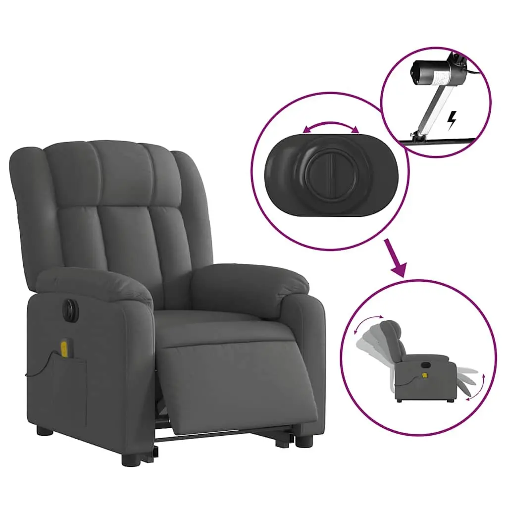 Electric Massage Recliner Chair Grey Fabric Lift Chair with Stand Up Function and Reclining Feature