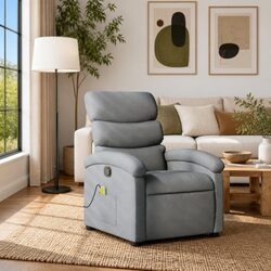 Compact Grey Fabric Massage Recliner Chair