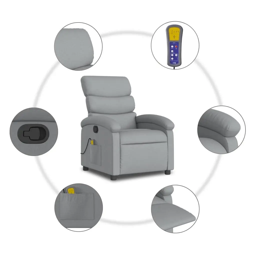 Recliner Chair Grey Fabric Vibration Manual Reclining Padded Armchair