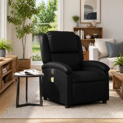 Compact Black Faux Leather Massage Recliner