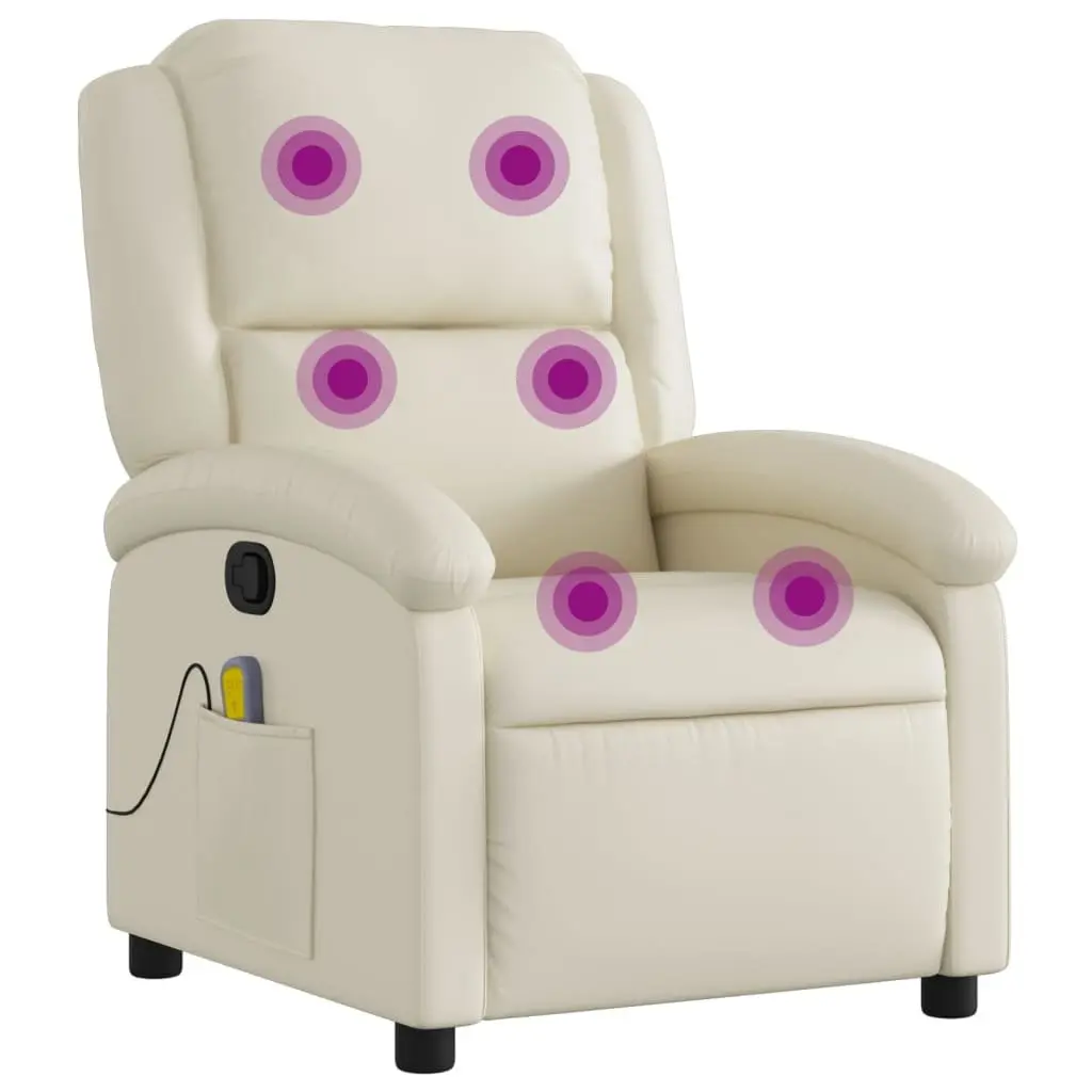 Recliner Chair Cream Faux Leather Manual with Vibration Massage 6 Points Adjustable Footrest