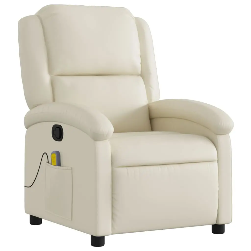 Recliner Chair Cream Faux Leather Manual with Vibration Massage 6 Points Adjustable Footrest