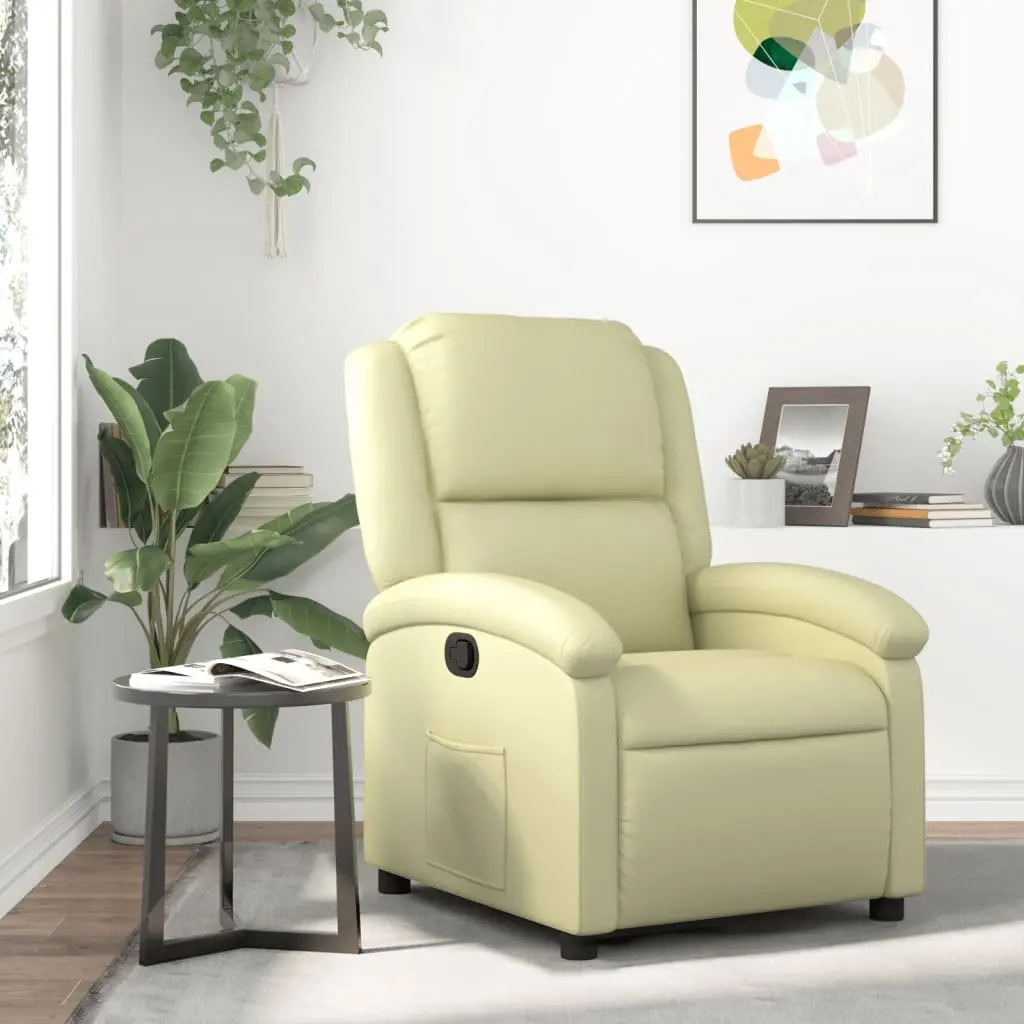 Recliner Chair Cream Real Leather Manual Reclining Armchair Comfortable Padded