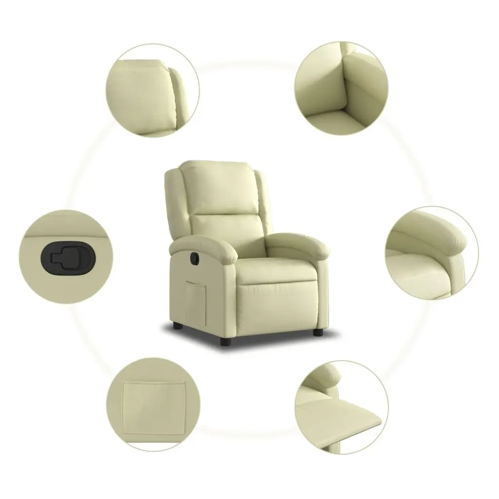 Recliner Chair Cream Real Leather Manual Reclining Armchair Comfortable Padded