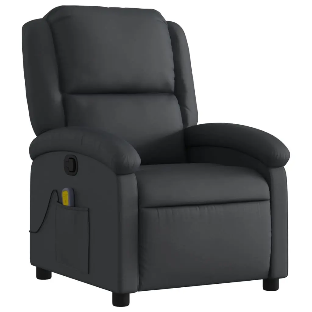 Massage Chair Black Leather Manual Reclining Vibration 6 Massage Points