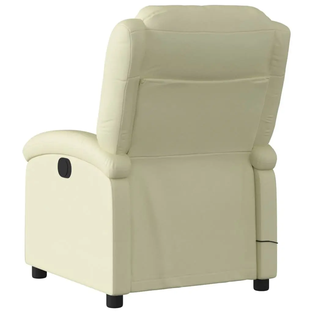 Manual Recline Vibration Massage Chair Cream Leather 6 Points Adjustable Backrest Armchair