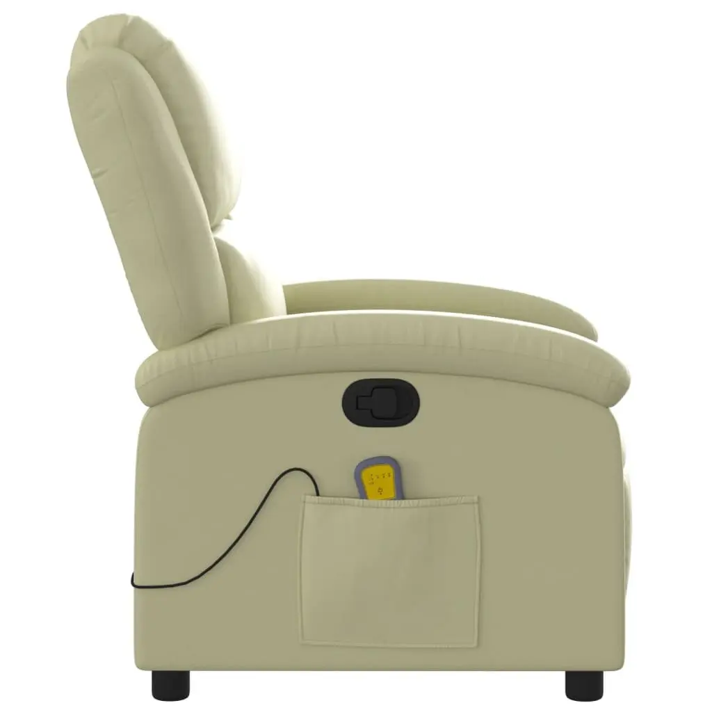 Manual Recline Vibration Massage Chair Cream Leather 6 Points Adjustable Backrest Armchair