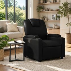 Compact Recliner Chair with Cup Holders - Manual Black Design