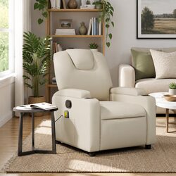Vibration Recliner Chair - Cream Faux Leather Design