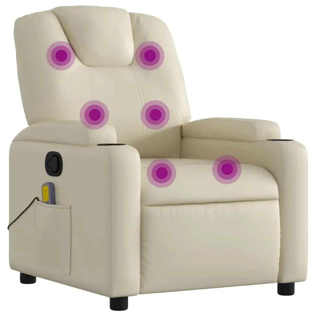 Recliner Chair Cream Faux Leather Manual Recline Vibration Massage 135 Degrees