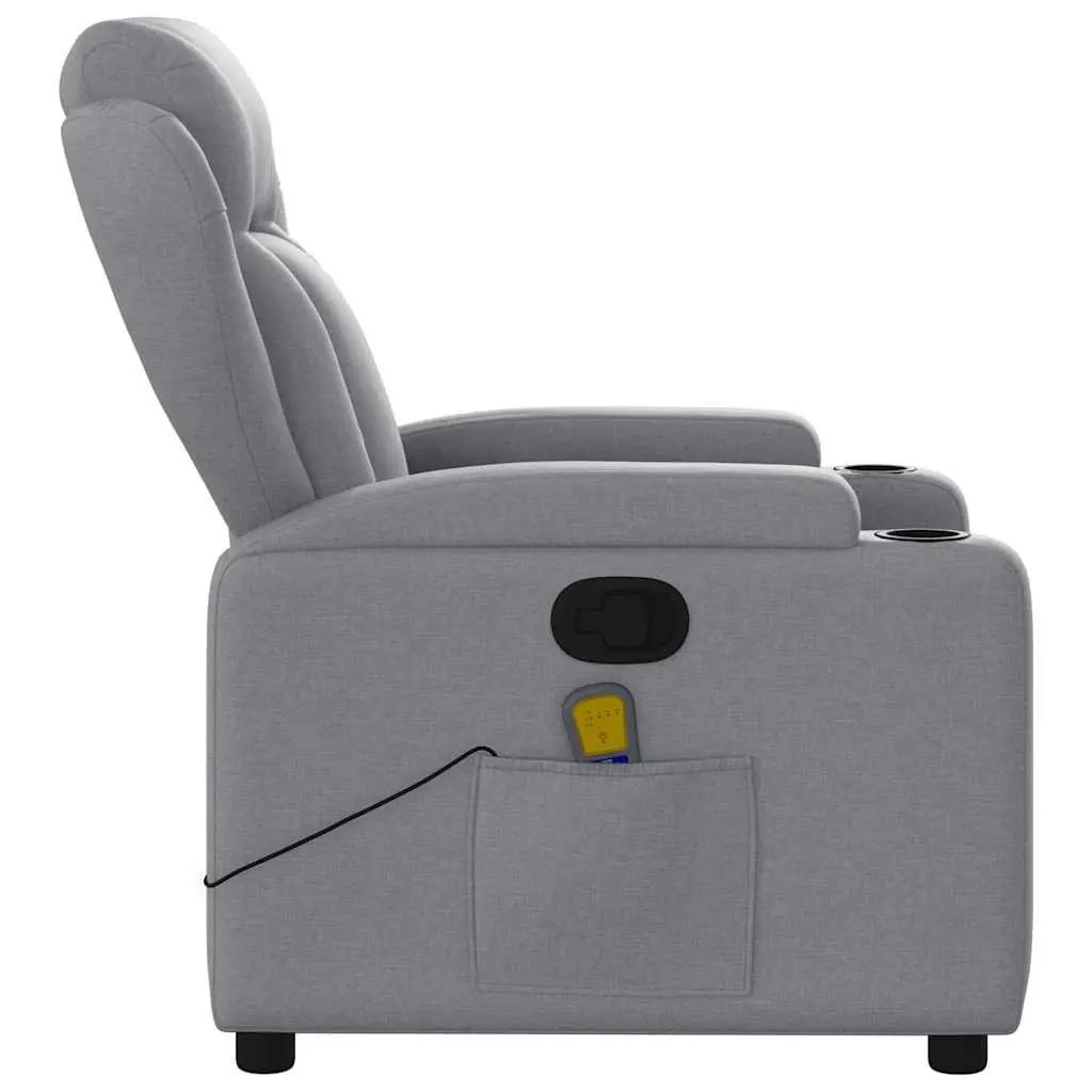 Recliner Chair Light Grey Fabric Manual Recline with Vibration Massage and Cup Holders