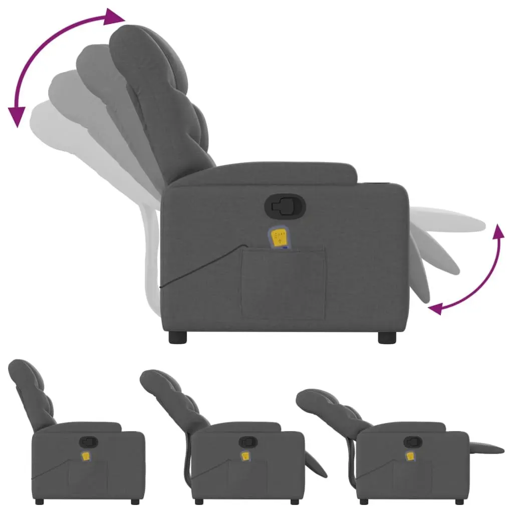 Grey Fabric Massage Recliner Chair Manual Reclining 135 Degrees with Vibration and Cup Holders