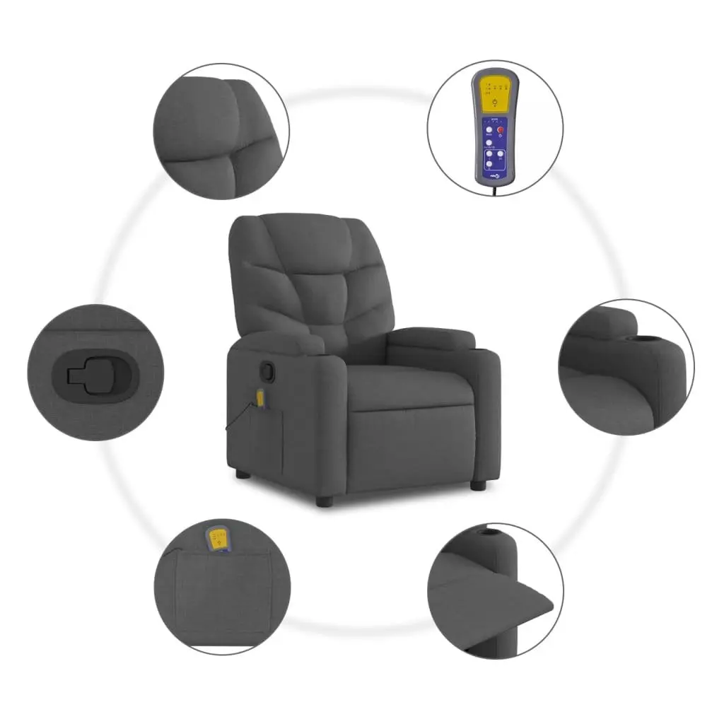 Grey Fabric Massage Recliner Chair Manual Reclining 135 Degrees with Vibration and Cup Holders