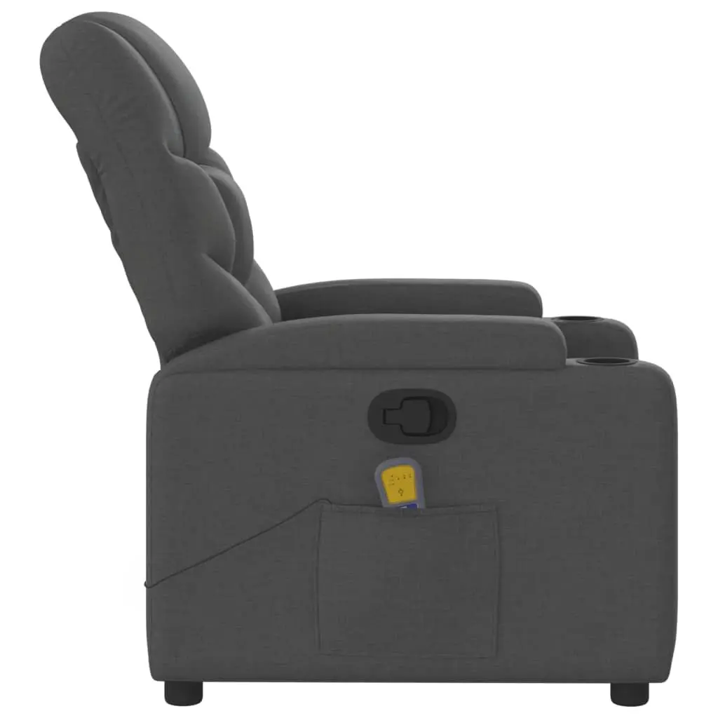Grey Fabric Massage Recliner Chair Manual Reclining 135 Degrees with Vibration and Cup Holders