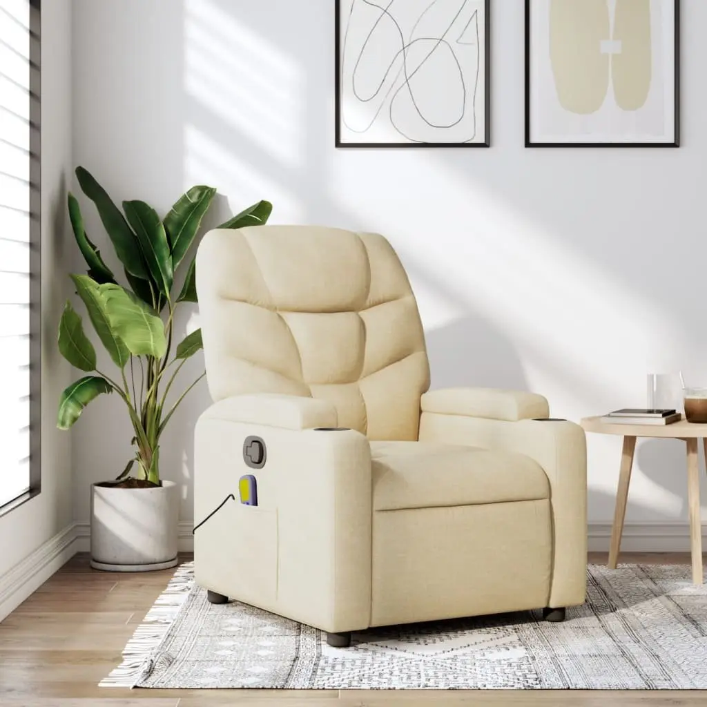 Massage Recliner Chair Cream Fabric Manual Recline Vibration Armchair Lounge