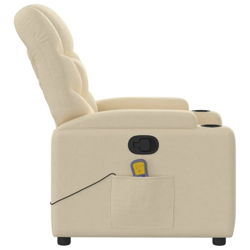 Massage Recliner Chair Cream Fabric Manual Recline Vibration Armchair Lounge