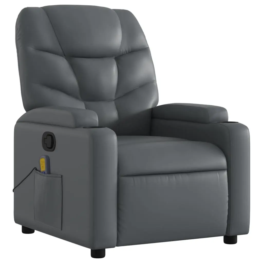 Massage Chair Faux Leather Grey Manual Recline 6 Point Vibration