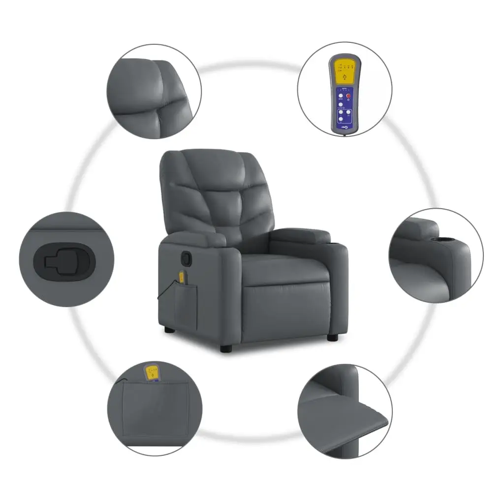 Massage Chair Faux Leather Grey Manual Recline 6 Point Vibration