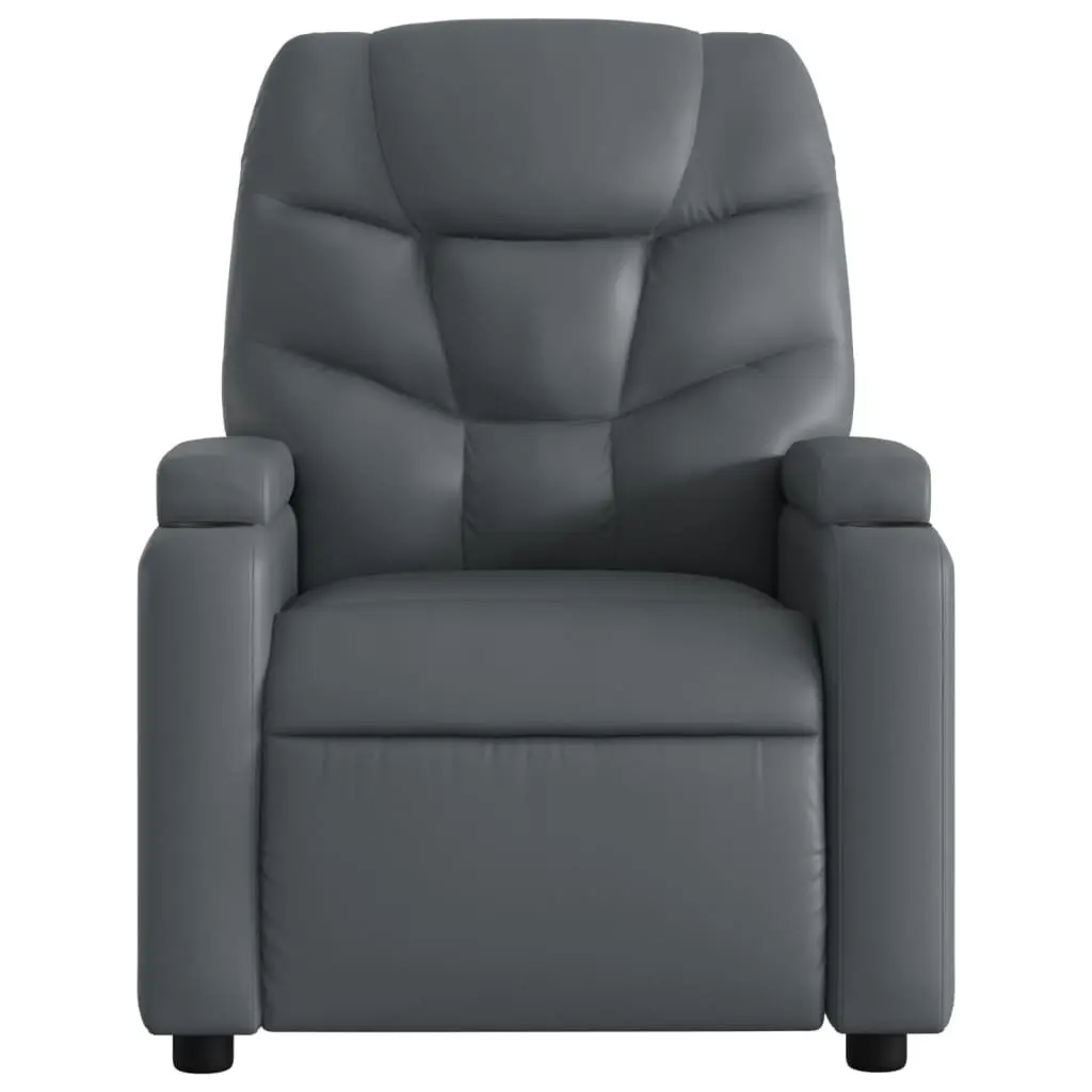 Massage Chair Faux Leather Grey Manual Recline 6 Point Vibration