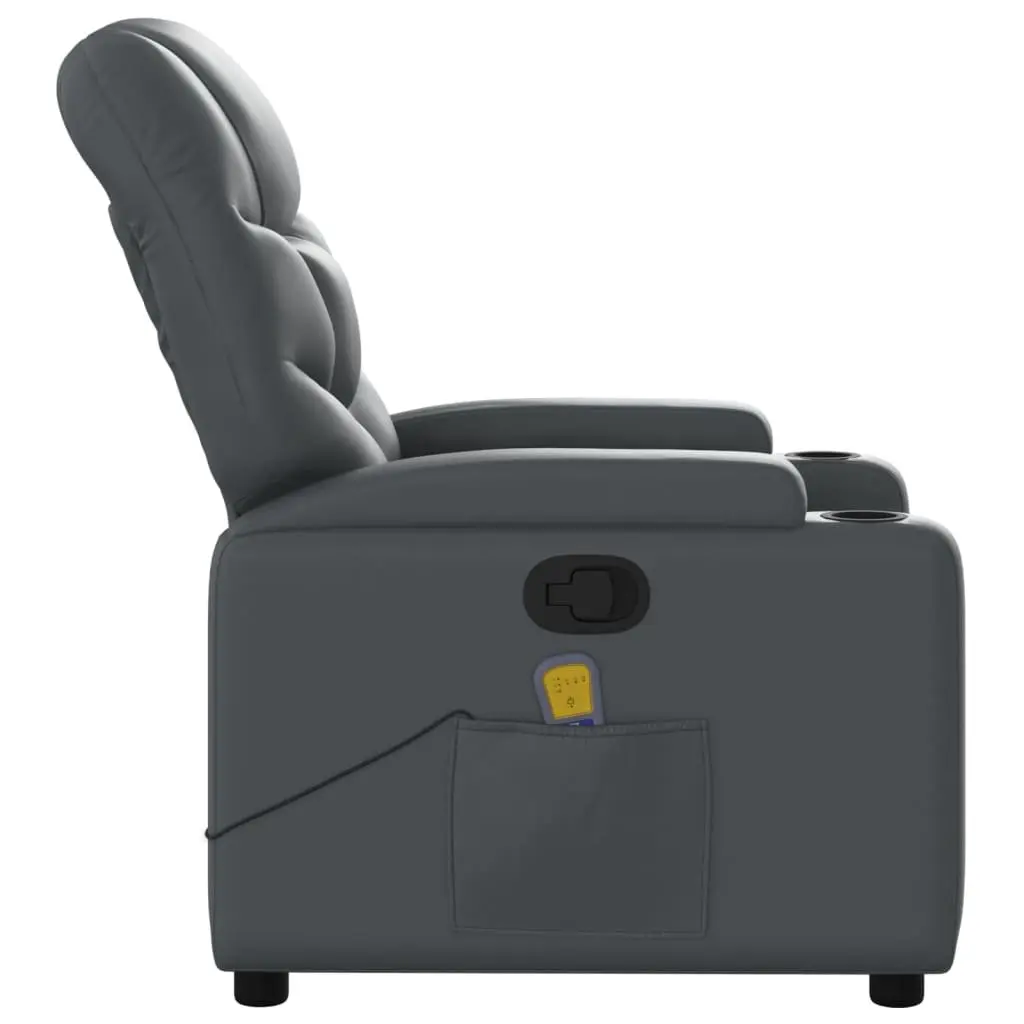 Massage Chair Faux Leather Grey Manual Recline 6 Point Vibration