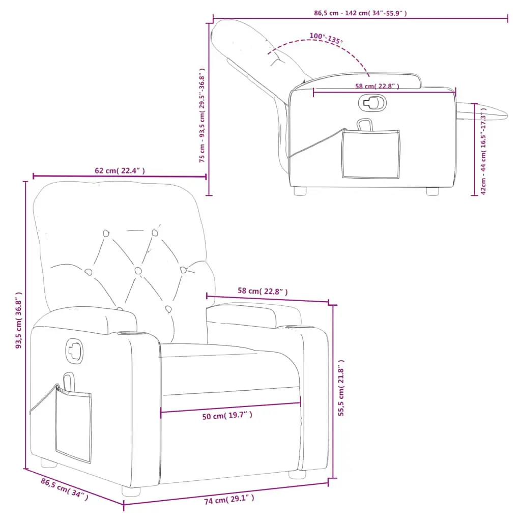 Massage Recliner Chair Grey Fabric Manual Reclining Armchair with Vibration Massage Points