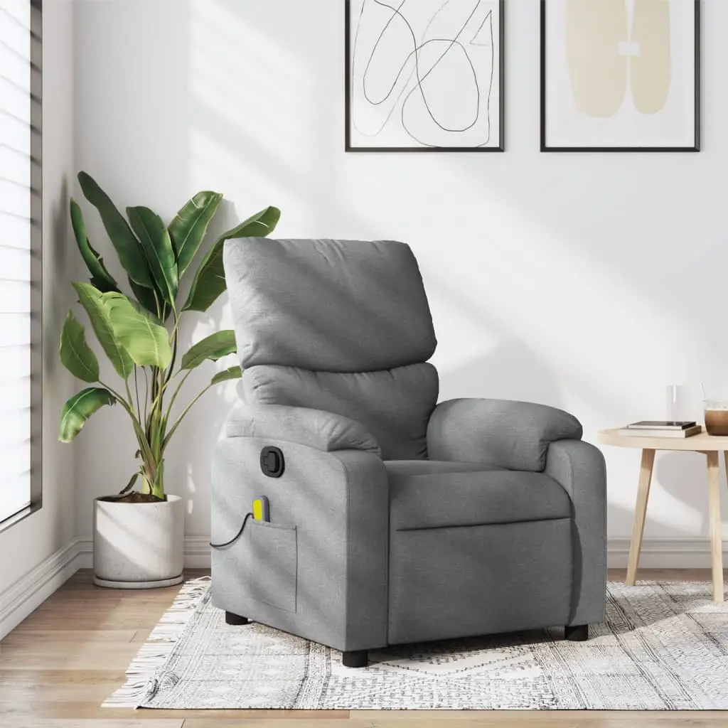 Massage Recliner Chair Grey Fabric Manual Recline Vibration Relaxation