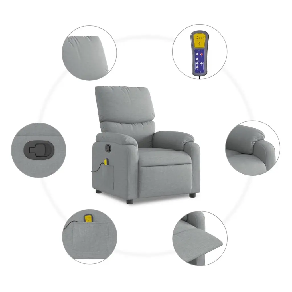 Massage Recliner Chair Grey Fabric Manual Recline Vibration Relaxation